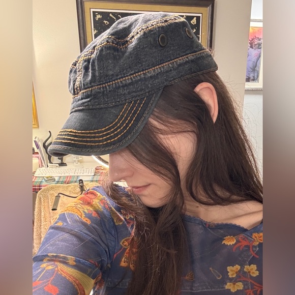 SOLD Y2K Denim Messenger Newsboy Train Cap Hat - Picture 2 of 5